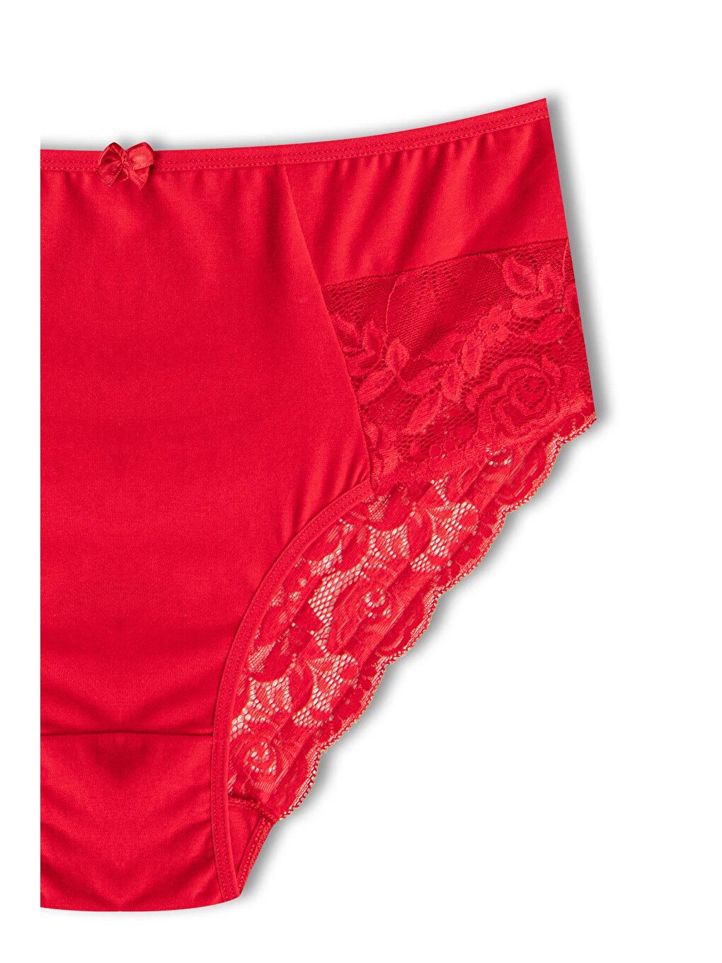 Kırmızı Pamuklu Yüksek Bel Büyük Beden Paçası Dantel Kadın Külot 2'li-4