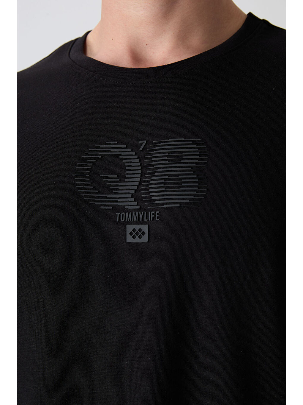 Siyah Pamuklu Kalın Yumuşak Dokulu Oversize Fit Baskılı Erkek Tişört - 88333-2