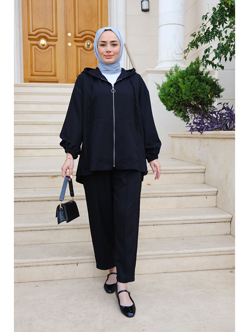 Fermuar Detaylı İkili Takım Siyah