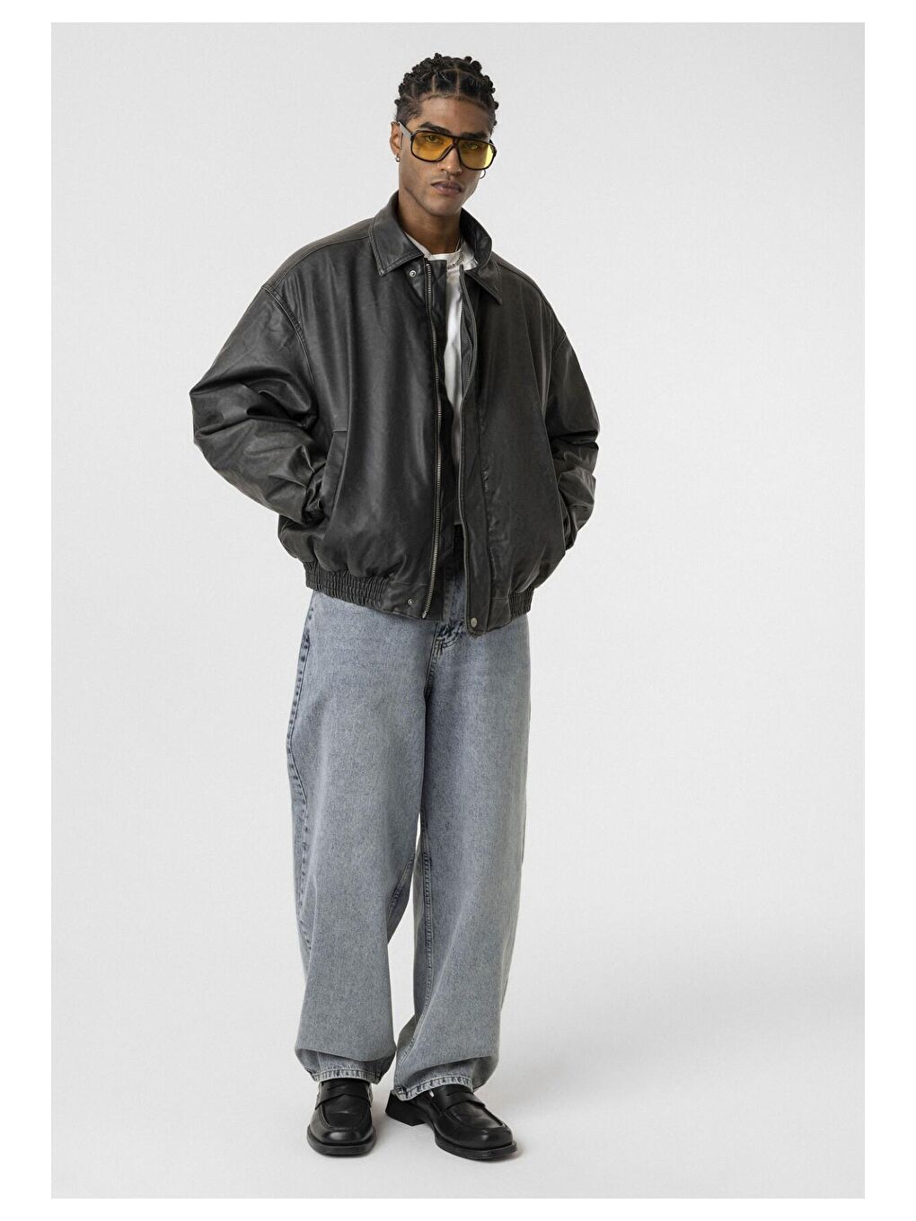 Siyah Yıkamalı Oversize Erkek Deri Ceket-3