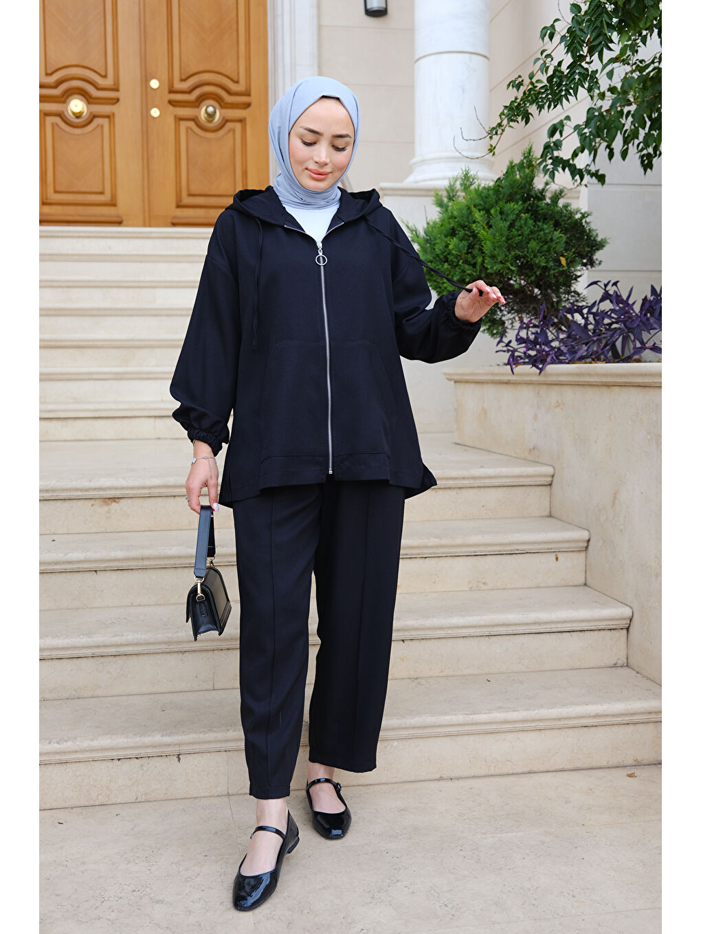 Fermuar Detaylı İkili Takım Siyah-1