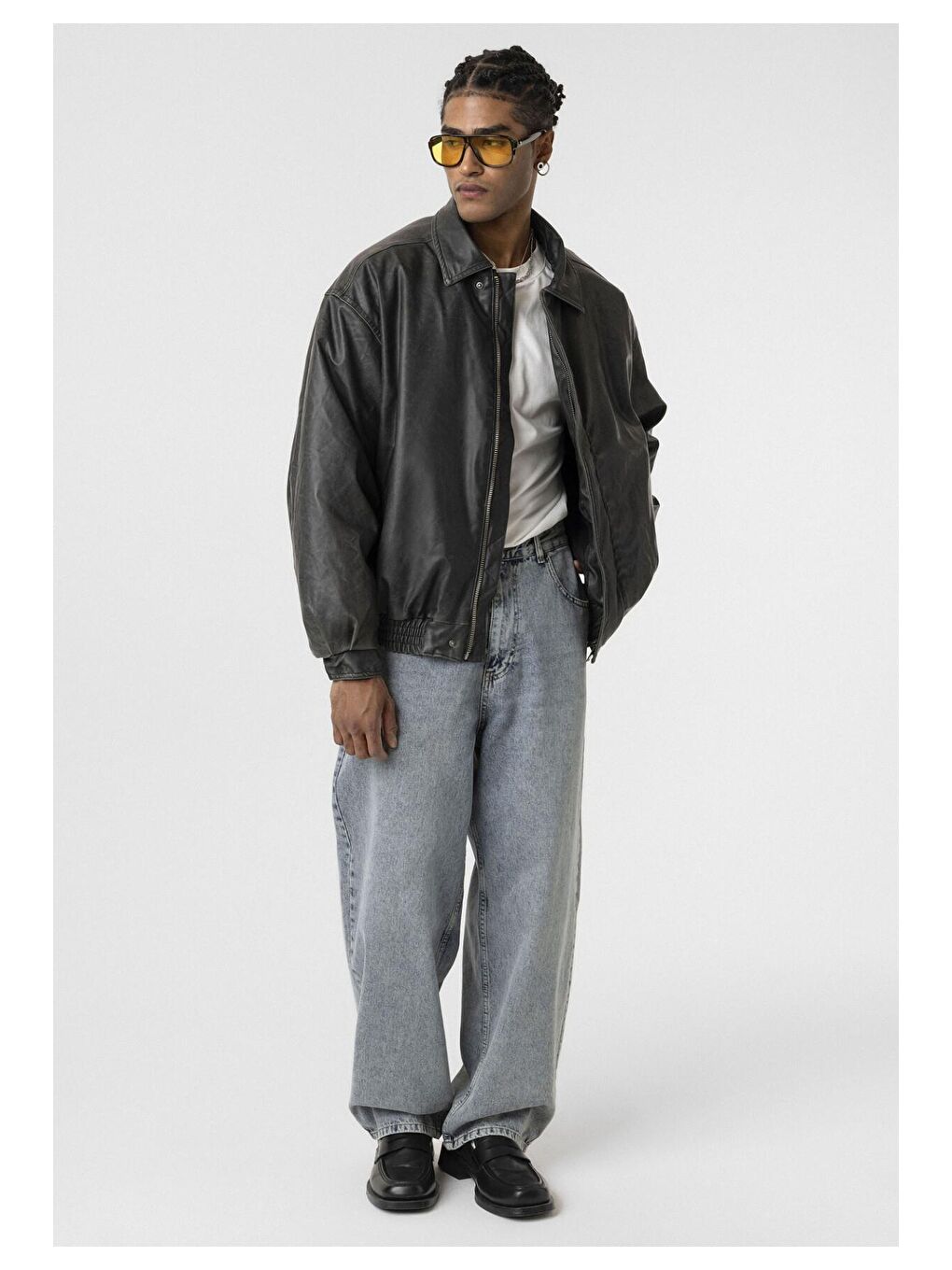 Siyah Yıkamalı Oversize Erkek Deri Ceket-7