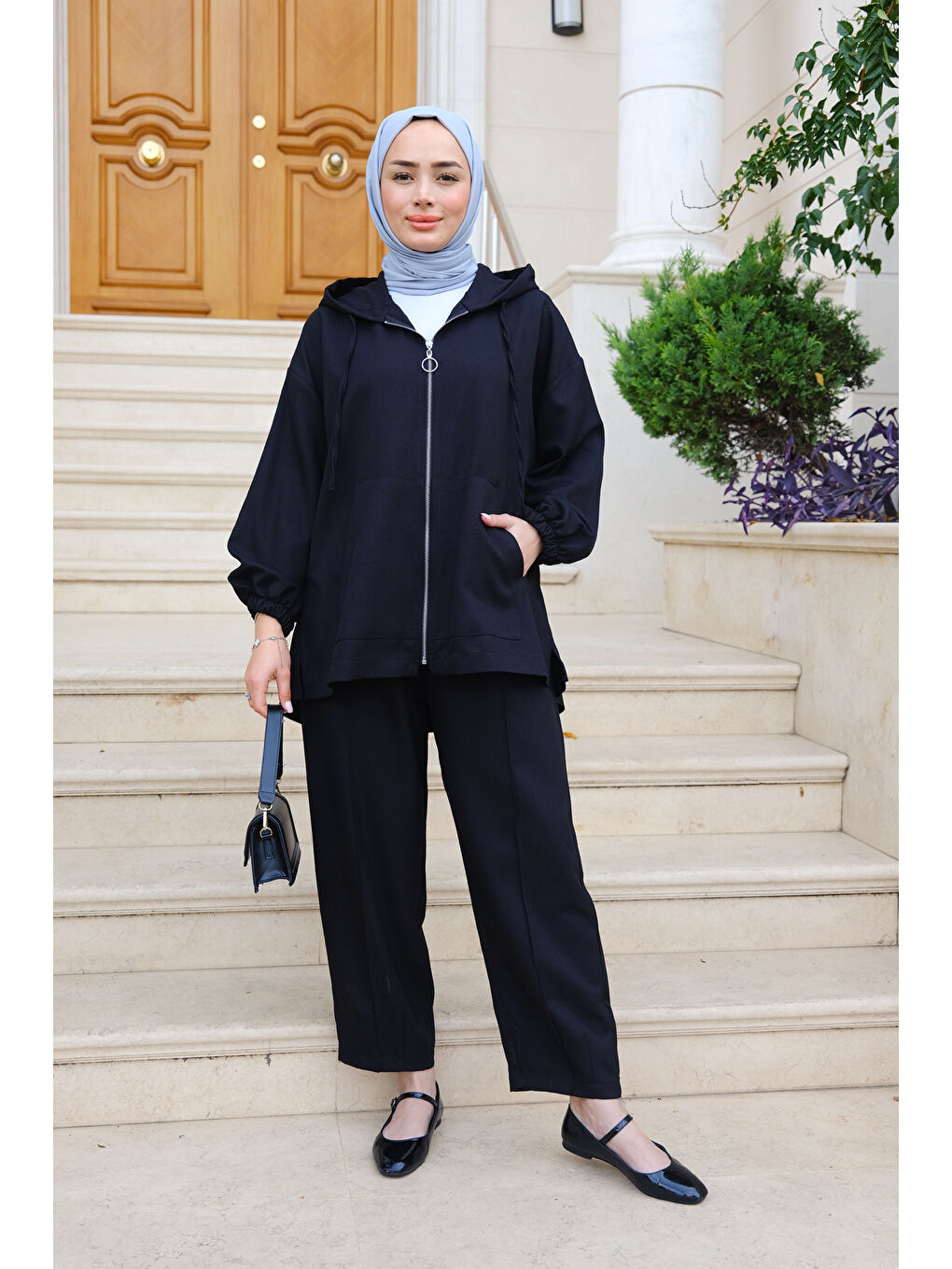 Fermuar Detaylı İkili Takım Siyah-2