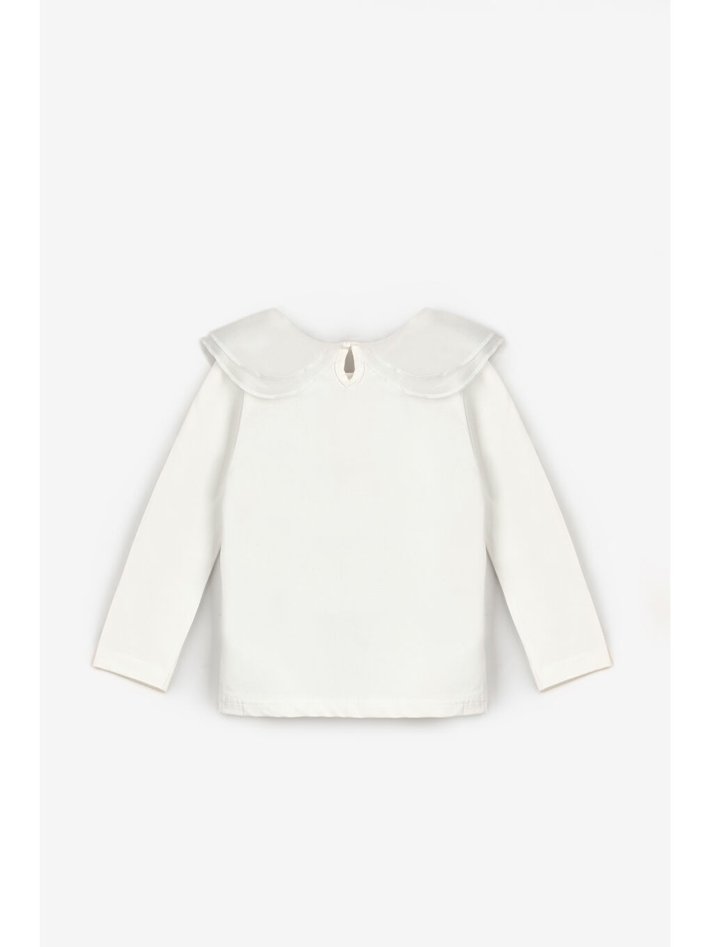 Ekru Organze Yakalı Kız Çocuk Tişört-4