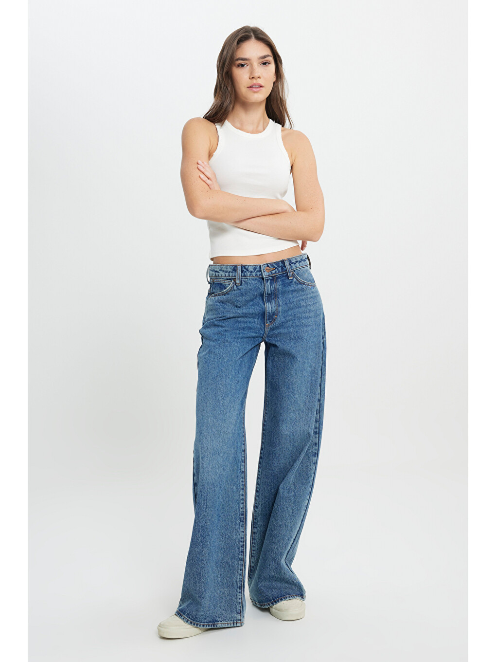 Wide Leg Yüksek Bel Geniş Paça %100 Pamuk Mavi Jean Denim Pantolon-2