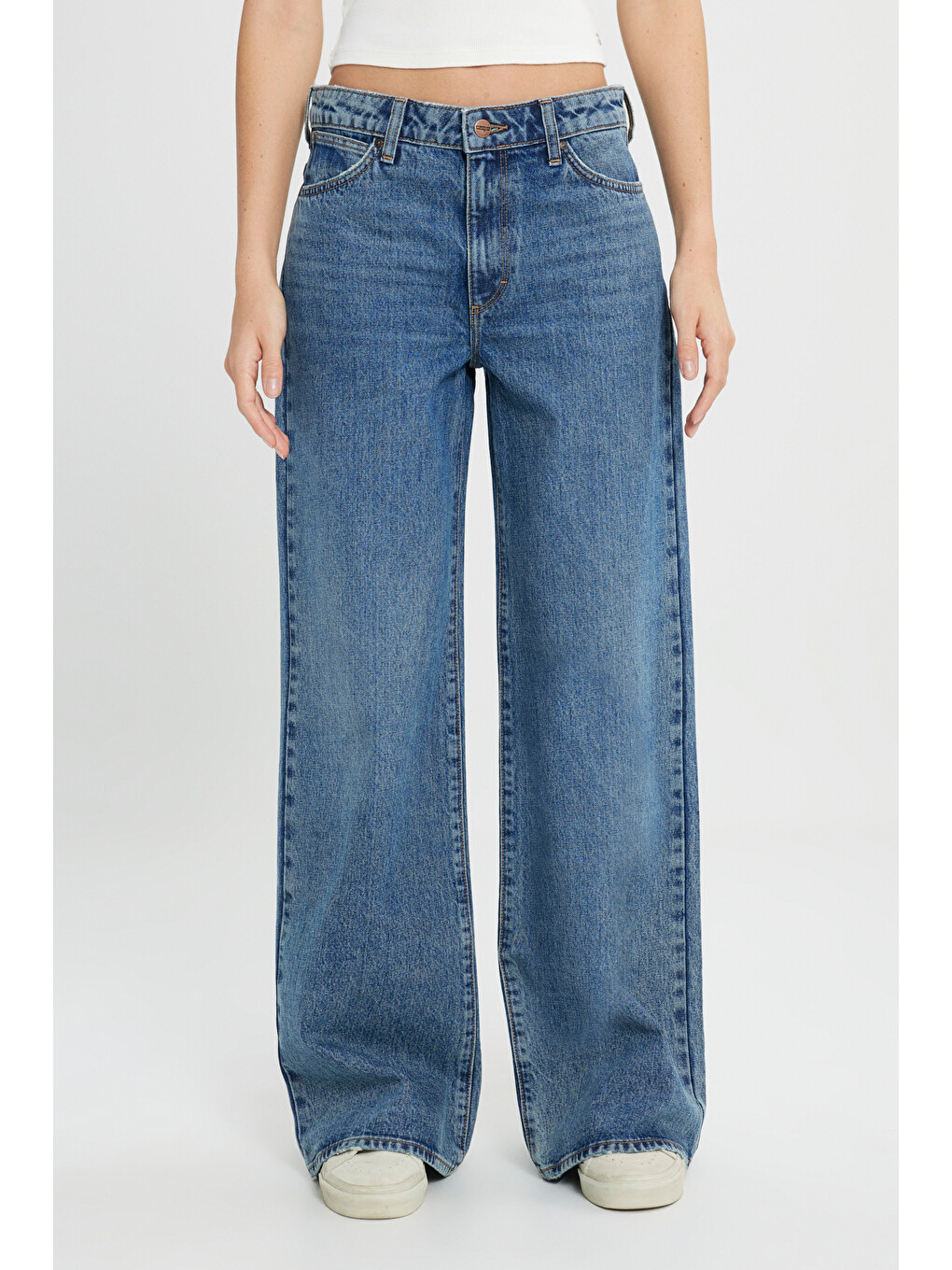 Wide Leg Yüksek Bel Geniş Paça %100 Pamuk Mavi Jean Denim Pantolon-3