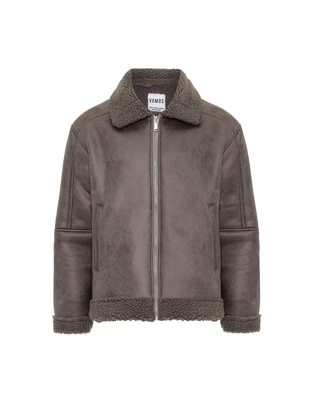 Gri İçi Kürklü Suni Deri Oversıze Mont Füme-2