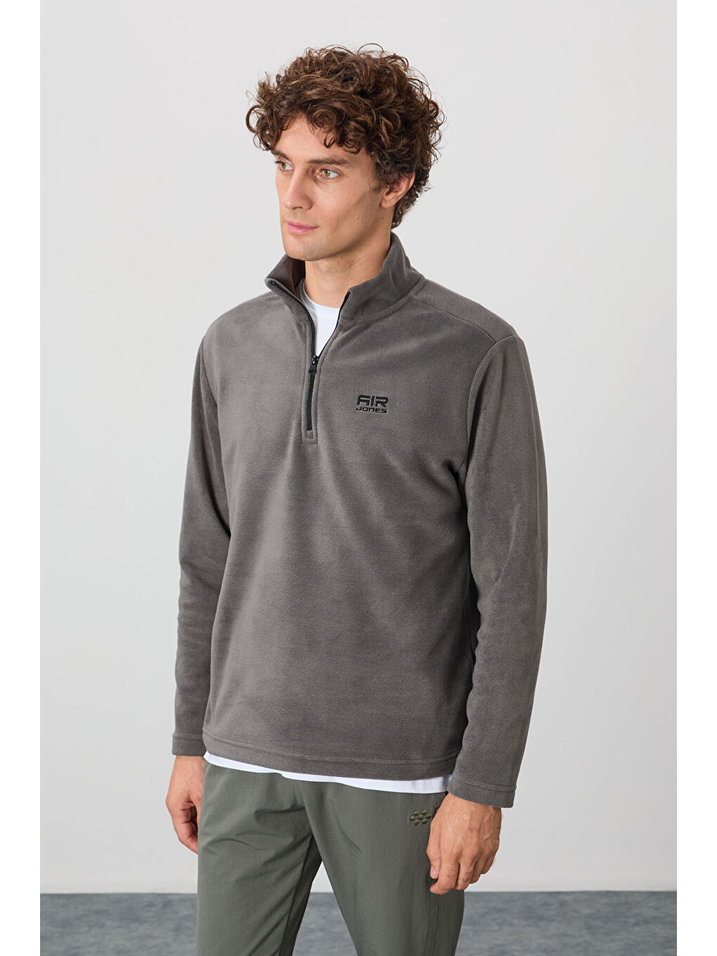 Standart Kalıp Dik Yaka 2li Paket Koyu Gri-Parlament Erkek Polar Sweatshirt - 88310-2