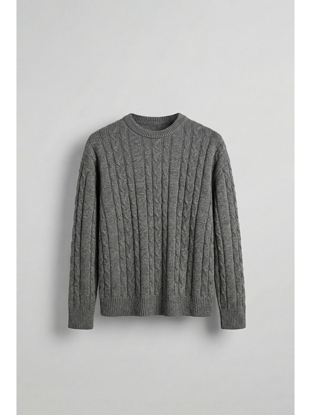 Erkek Relax Fit Örgü Desenli Triko Kazak Gri