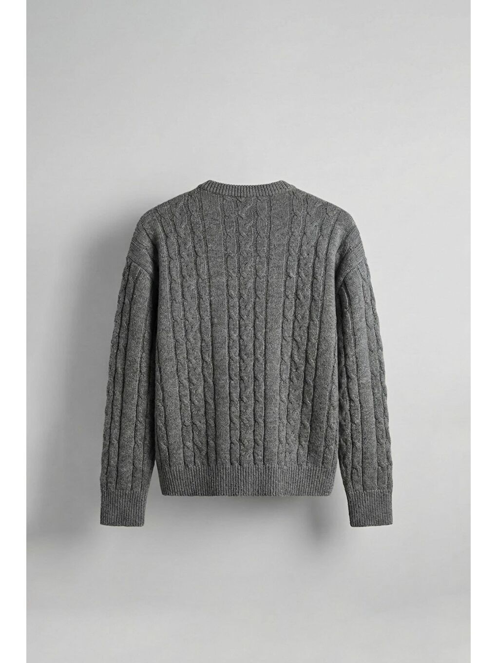 Erkek Relax Fit Örgü Desenli Triko Kazak Gri-1