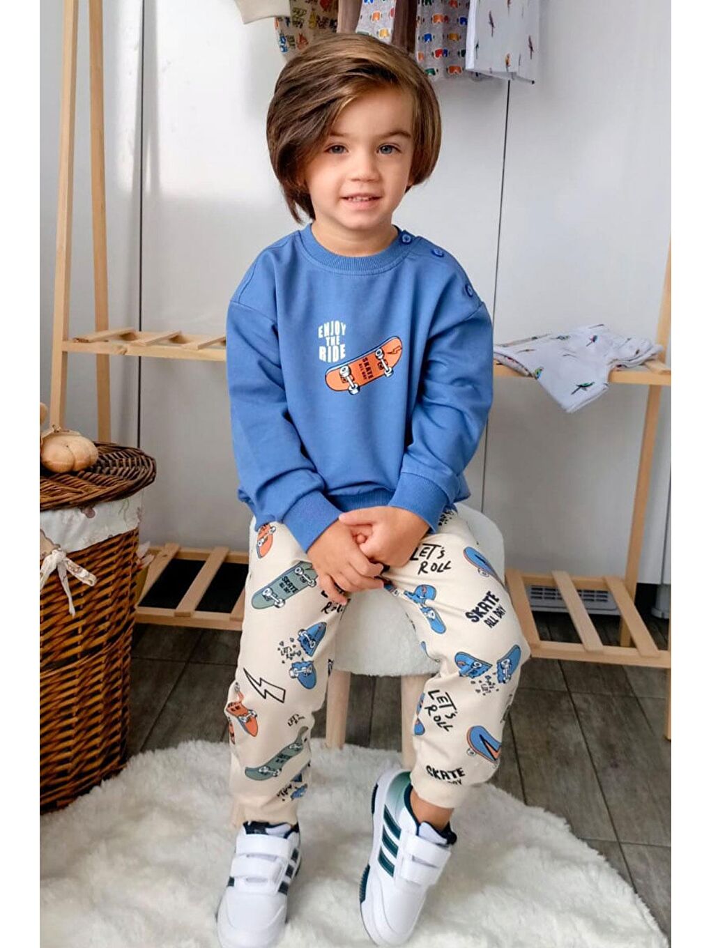 Erkek Bebek Eşofman Takımı Kaykay Zamanı İndigo (9 Ay-1 Yaş)