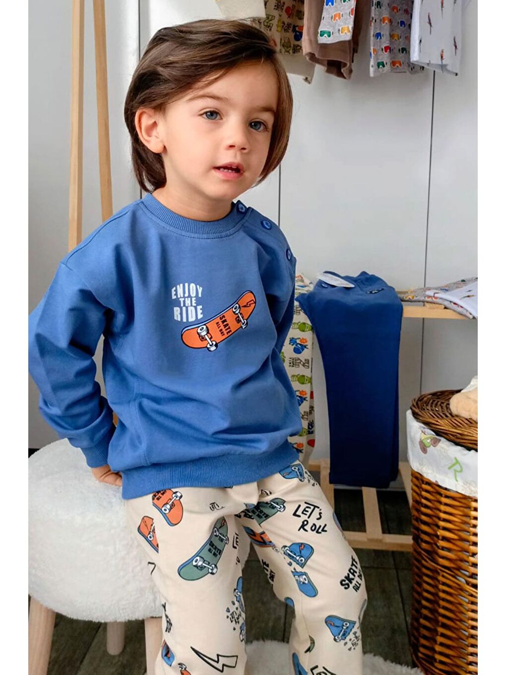 Erkek Bebek Eşofman Takımı Kaykay Zamanı İndigo (9 Ay-1 Yaş)-1