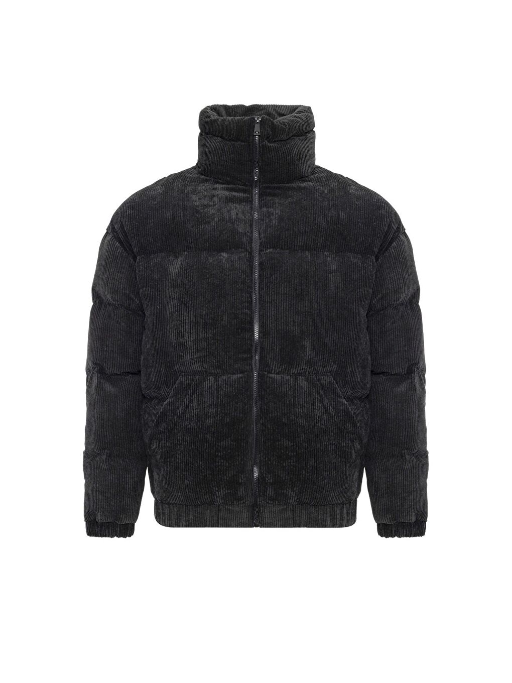 Siyah Oversize Kadife Erkek Şişme Mont-1