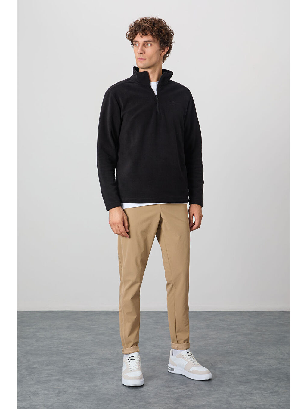 Standart Kalıp Dik Yaka 2li Paket Siyah-Çağla Erkek Polar Sweatshirt - 88310-1