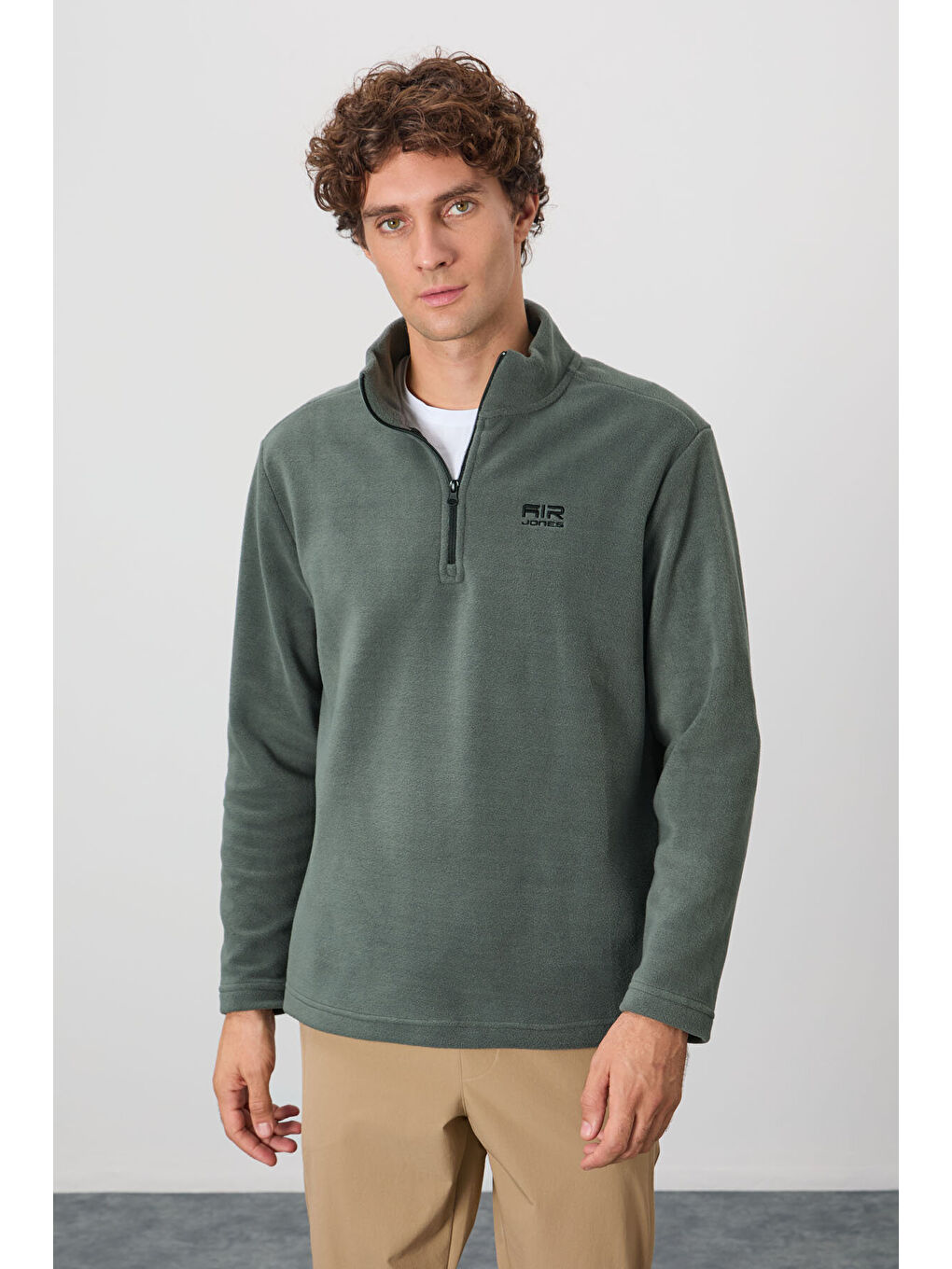 Standart Kalıp Dik Yaka 2li Paket Siyah-Çağla Erkek Polar Sweatshirt - 88310-2