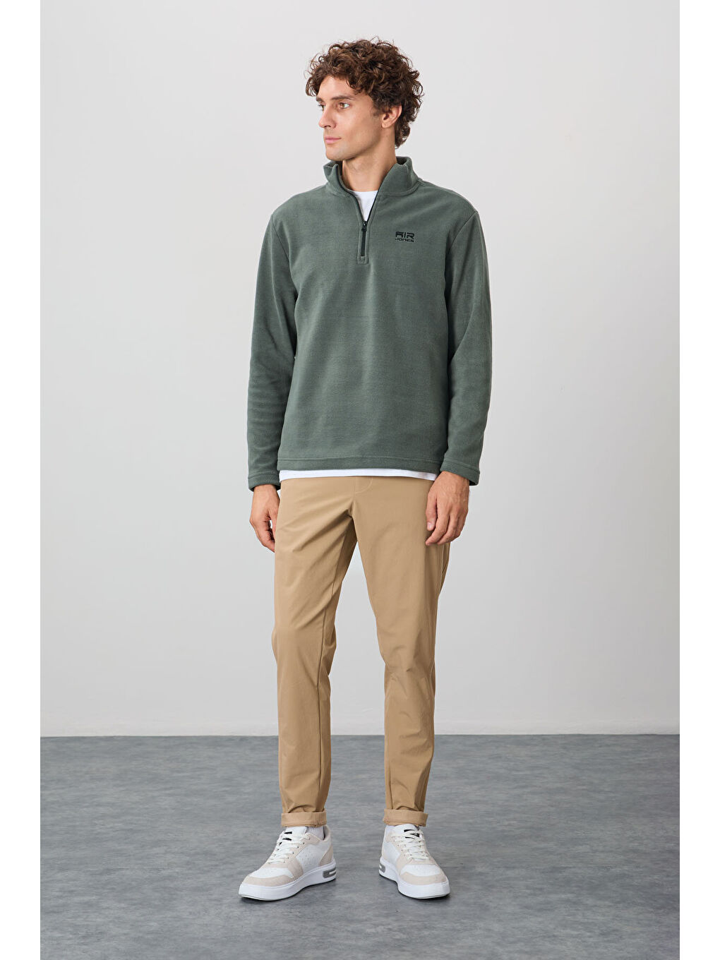 Standart Kalıp Dik Yaka 2li Paket Siyah-Çağla Erkek Polar Sweatshirt - 88310-4