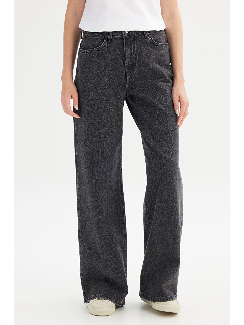 Wide Leg Yüksek Bel Geniş Paça Siyah Esnek Jean Denim Pantolon-1