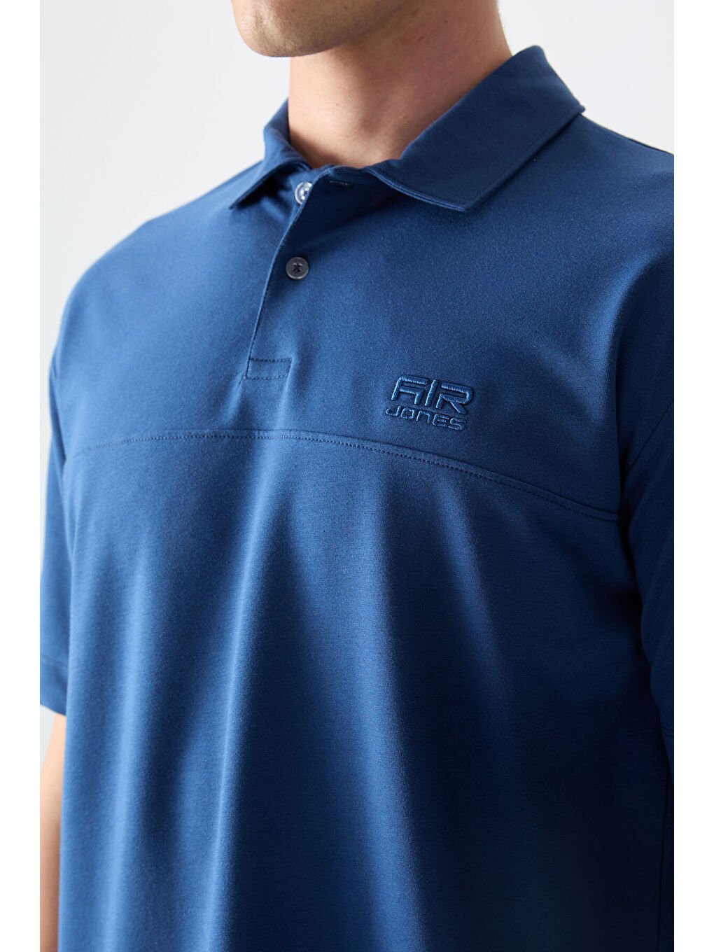 Mavi Pamuklu Kalın Yumuşak Dokulu Polo Yaka Oversize Fit Basic Erkek Tişört- 88382-2