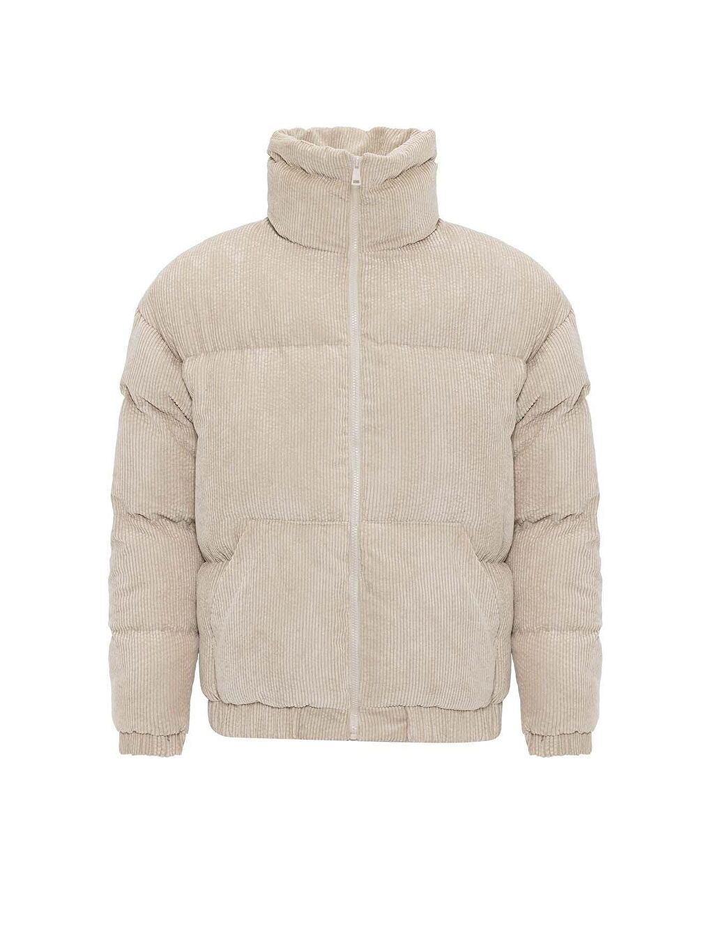 Bej Oversize Kadife Erkek Şişme Mont-1