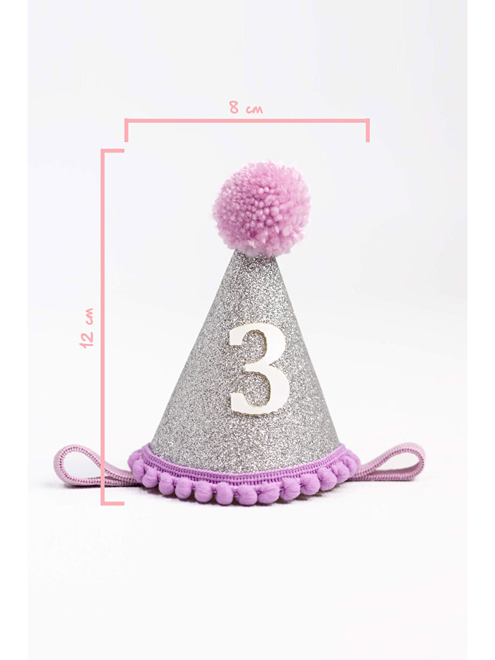 Lila 3 Yaş Ponponlu Huni Doğum Günü Tacı-1