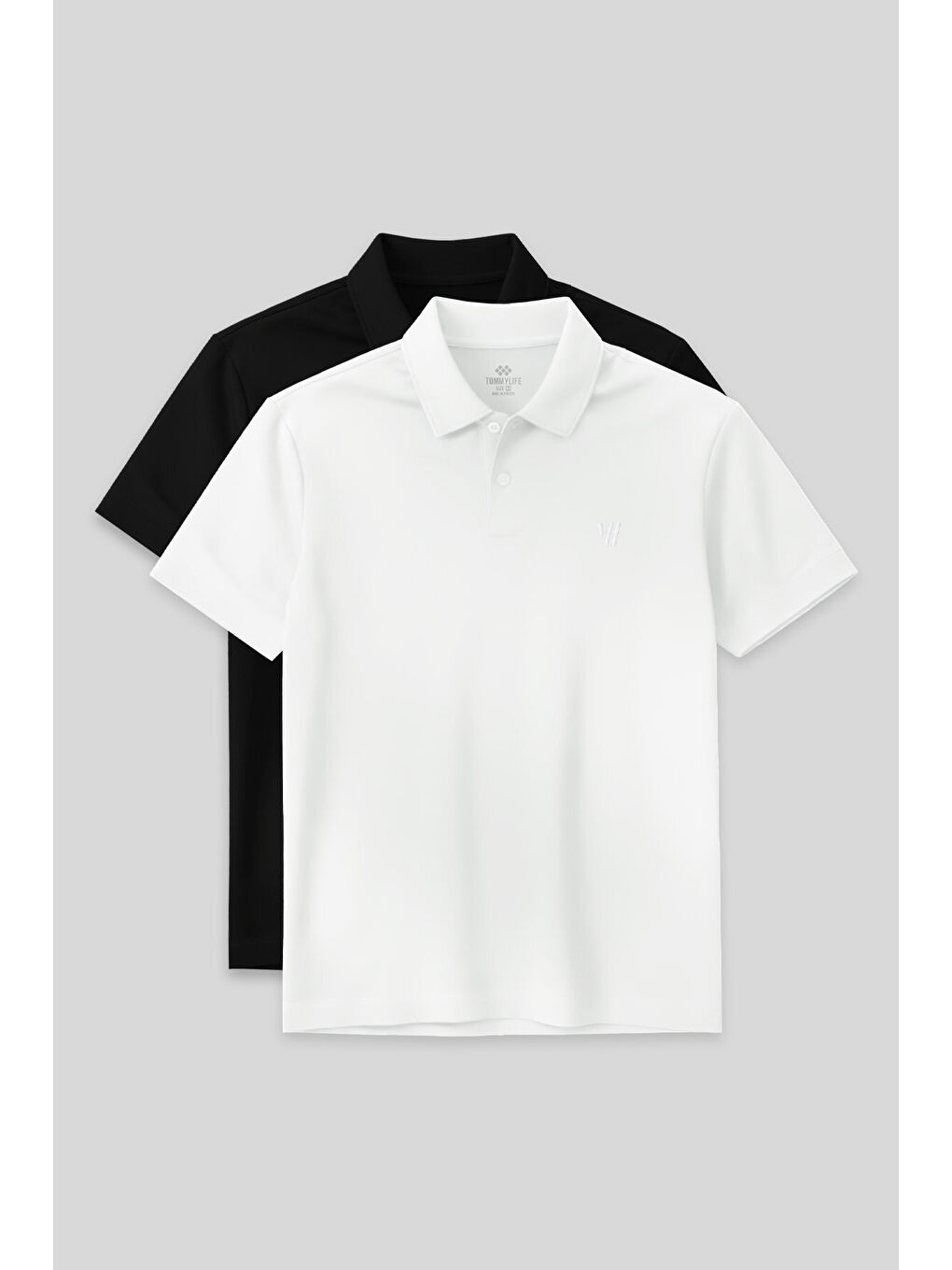 Standart Fit Basic Polo Yaka 2li Paket Siyah-Beyaz Erkek T-Shirt - 87768