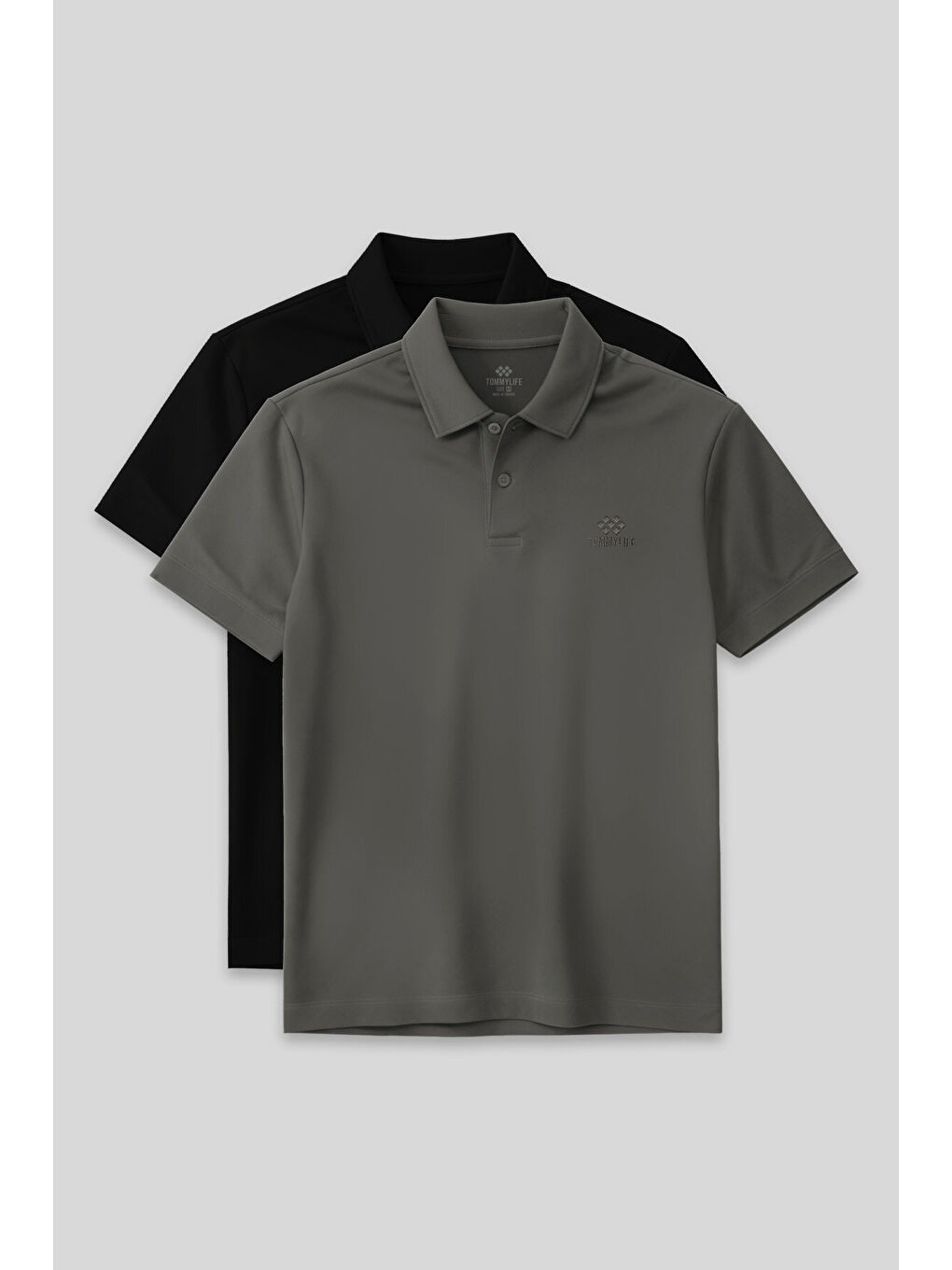 Standart Fit Basic Polo Yaka 2'li Paket Siyah-Çağla Erkek Tişört - 87748