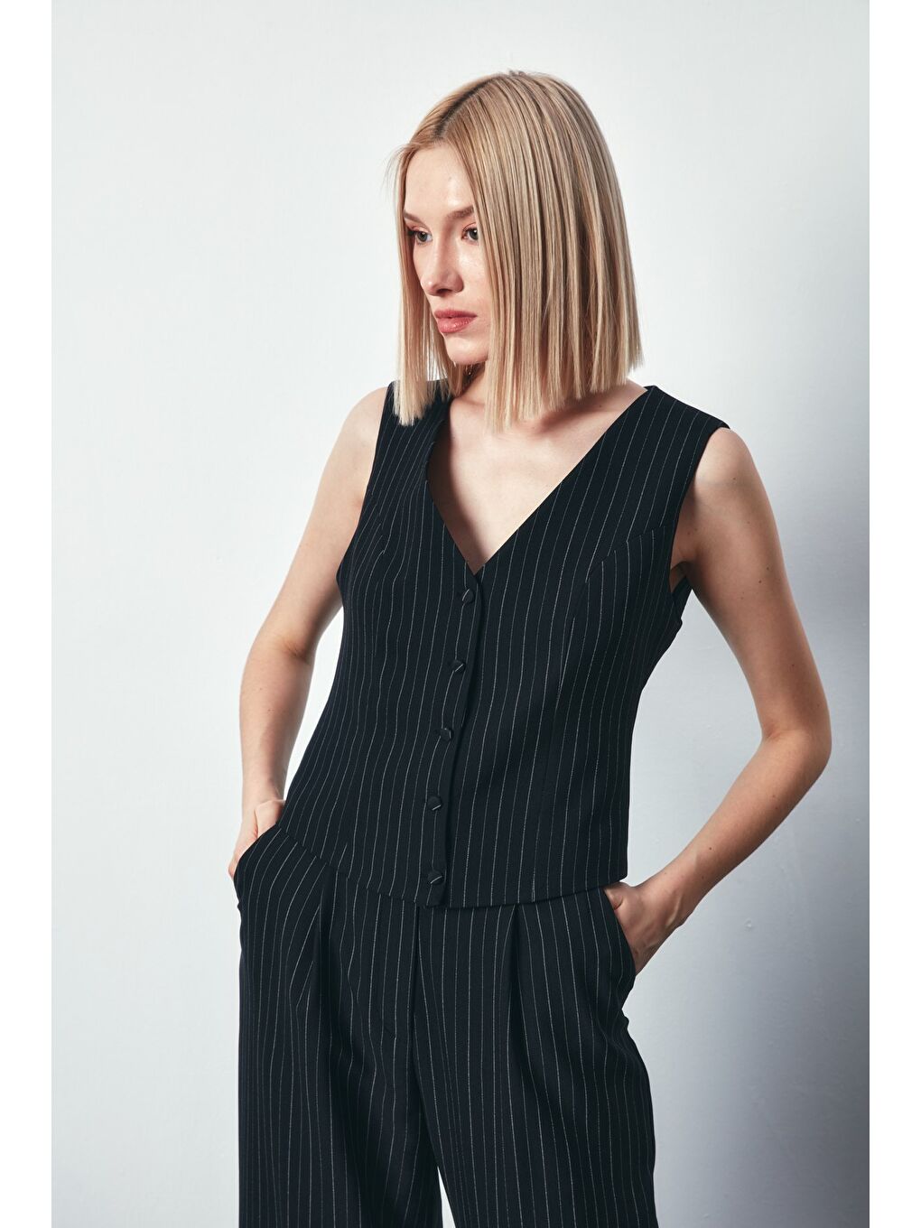 Düğmeli Yelek - Siyah