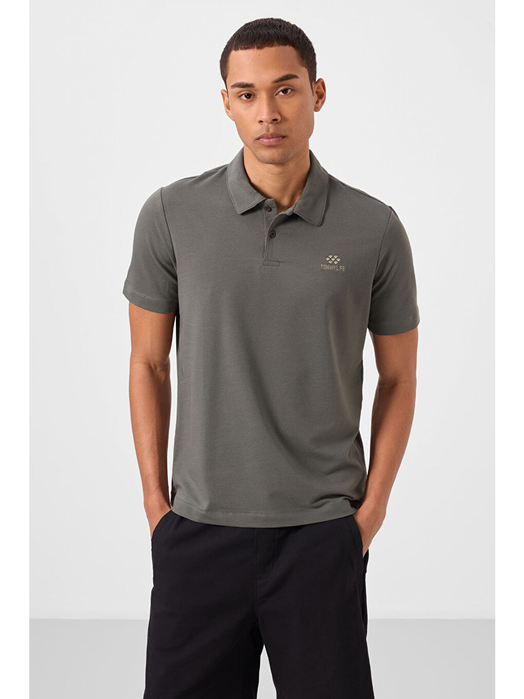 Standart Fit Basic Polo Yaka 2'li Paket Siyah-Çağla Erkek Tişört - 87748-3