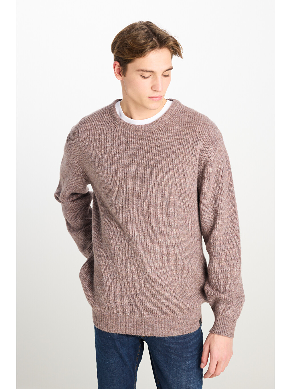 Regular Fit Bisiklet Yaka Mor Triko Kazak-1
