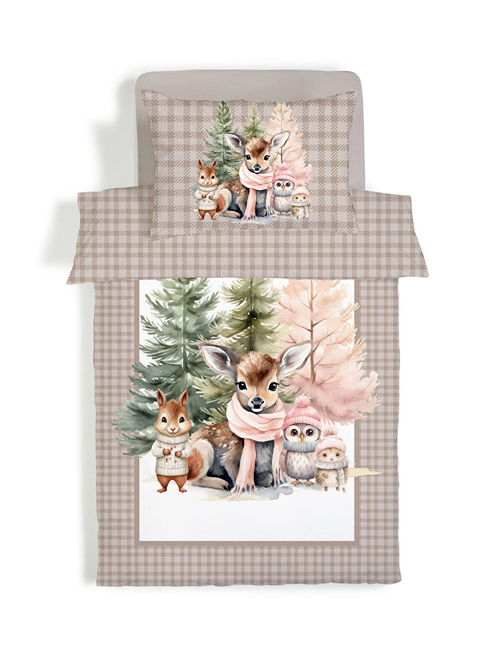 Karışık Sevimli Hayvanlar Desenli Çarşafsız 2 li Takım Baskılı Tek Kişilik Nevresim Takımı 160x220 cm-1