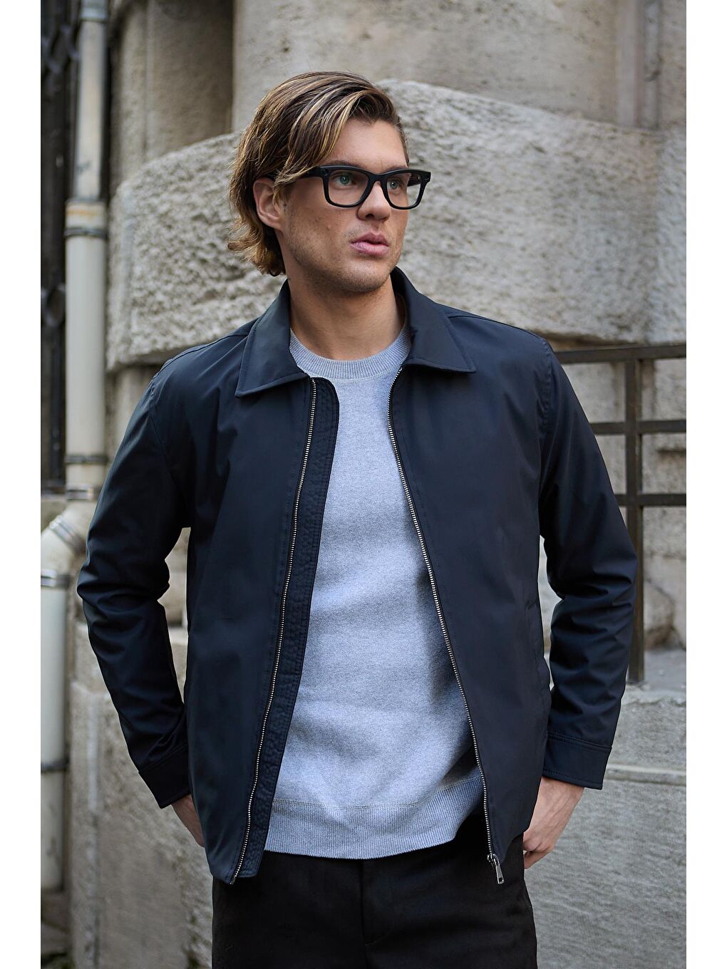 Erkek Su Geçirmez Mevsimlik Lacivert Ceket Mont