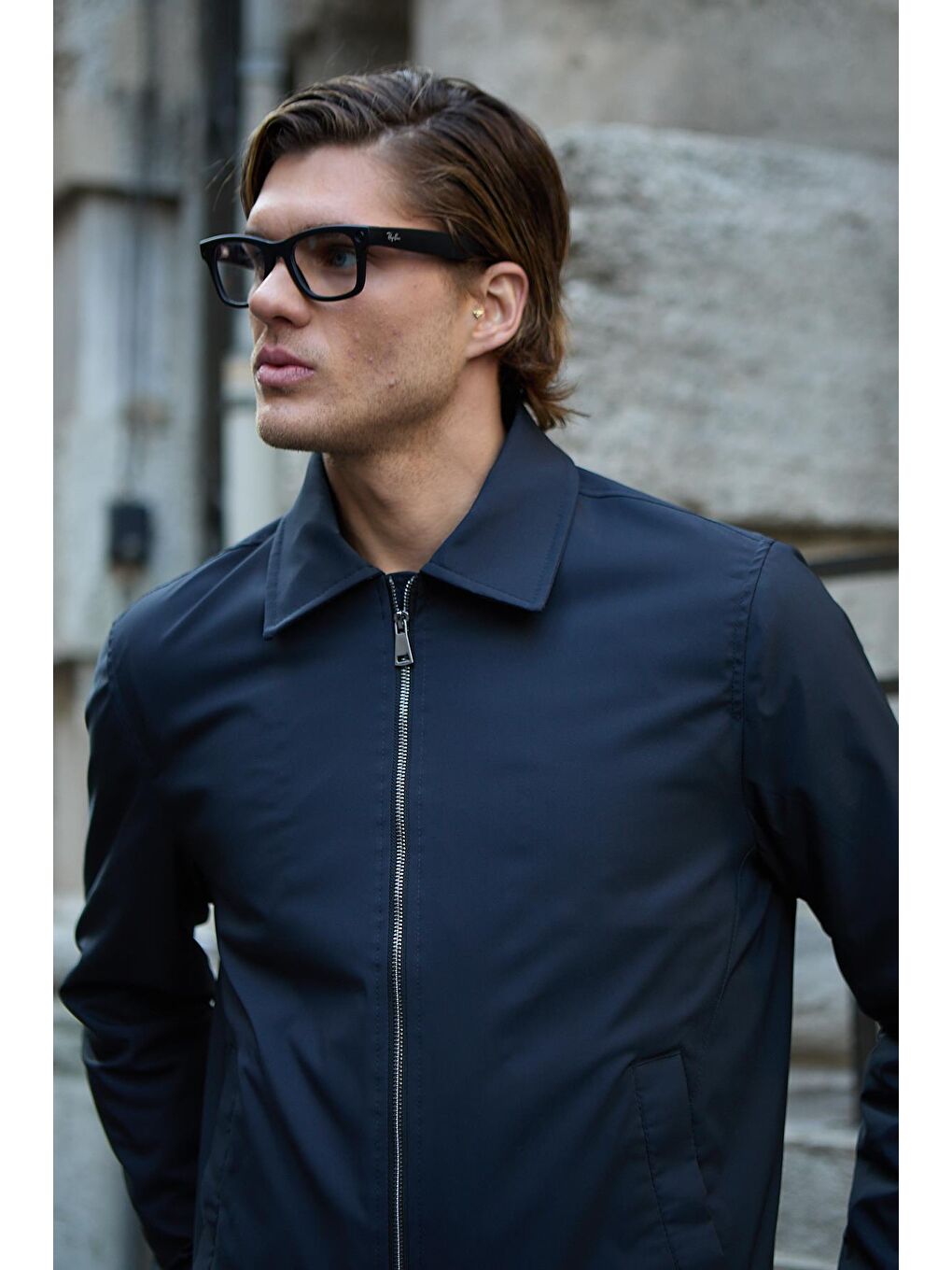 Erkek Su Geçirmez Mevsimlik Lacivert Ceket Mont-1