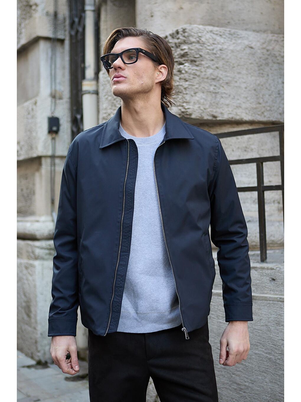 Erkek Su Geçirmez Mevsimlik Lacivert Ceket Mont-2