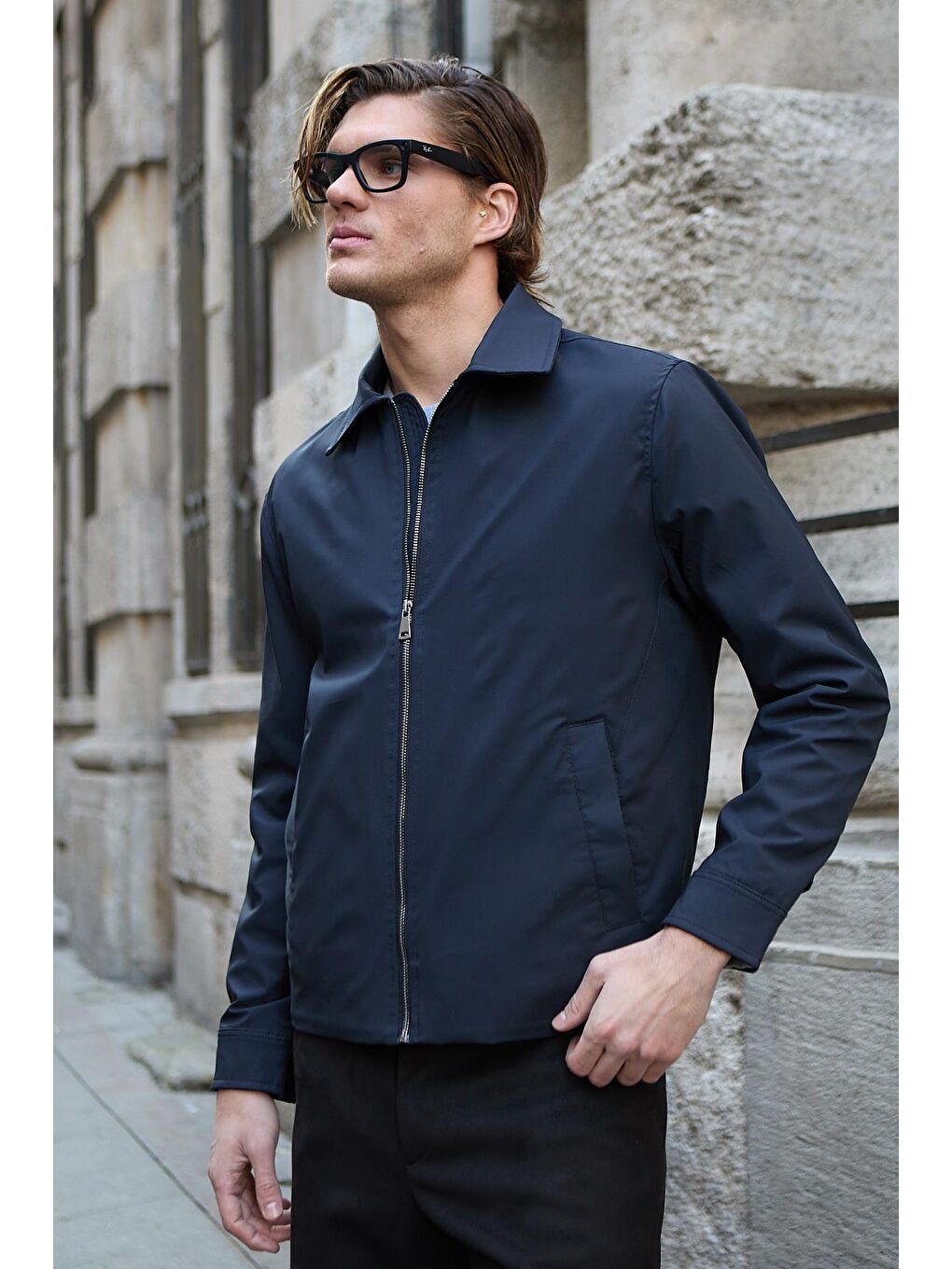 Erkek Su Geçirmez Mevsimlik Lacivert Ceket Mont-3