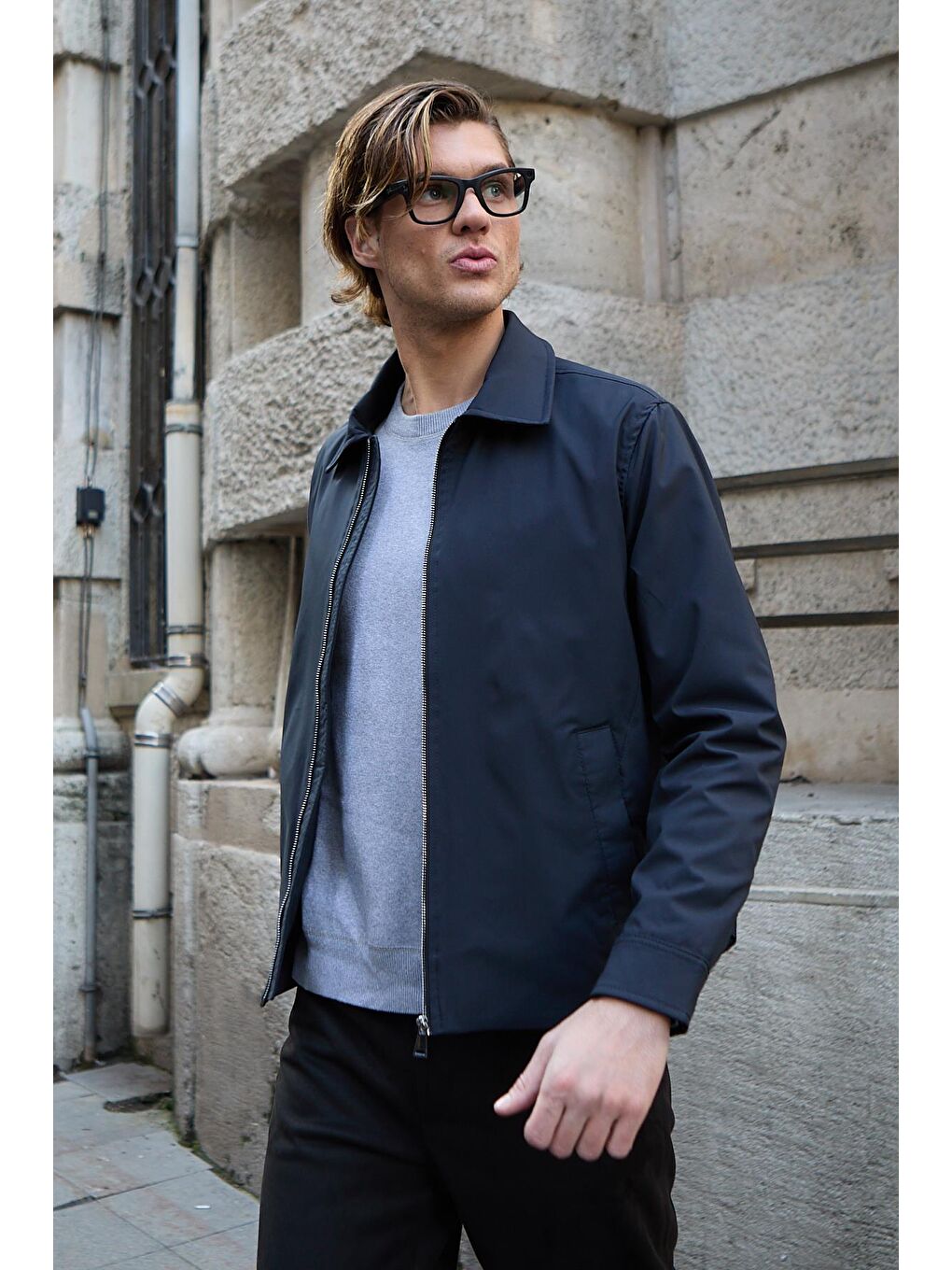 Erkek Su Geçirmez Mevsimlik Lacivert Ceket Mont-4