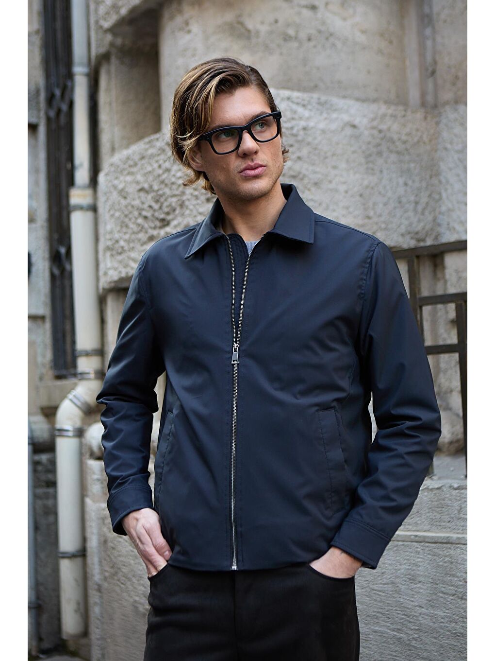 Erkek Su Geçirmez Mevsimlik Lacivert Ceket Mont-5