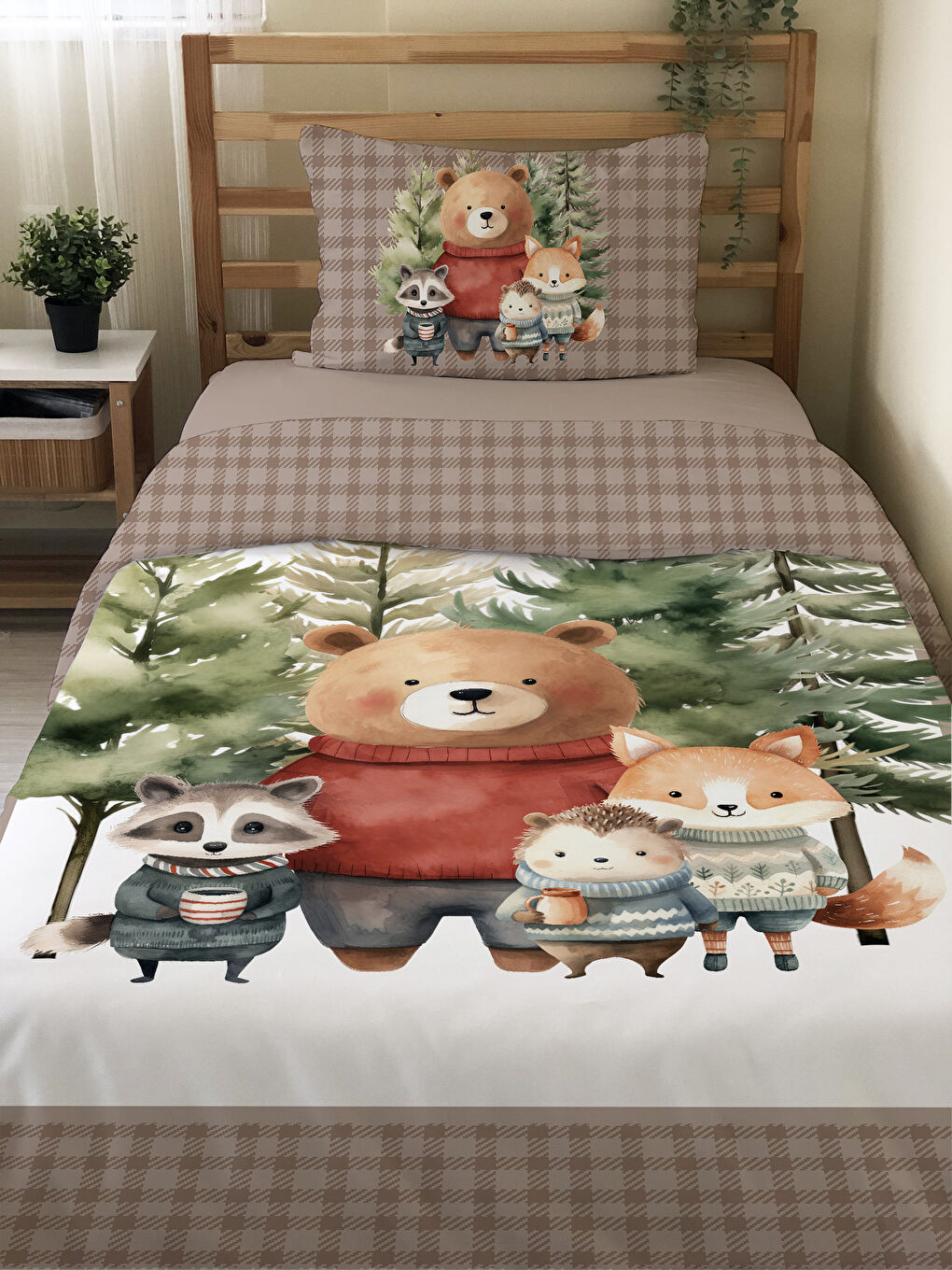 Karışık Sevimli Hayvanlar Desenli Çarşafsız 2 li Takım Baskılı Tek Kişilik Nevresim Takımı 160x220 cm