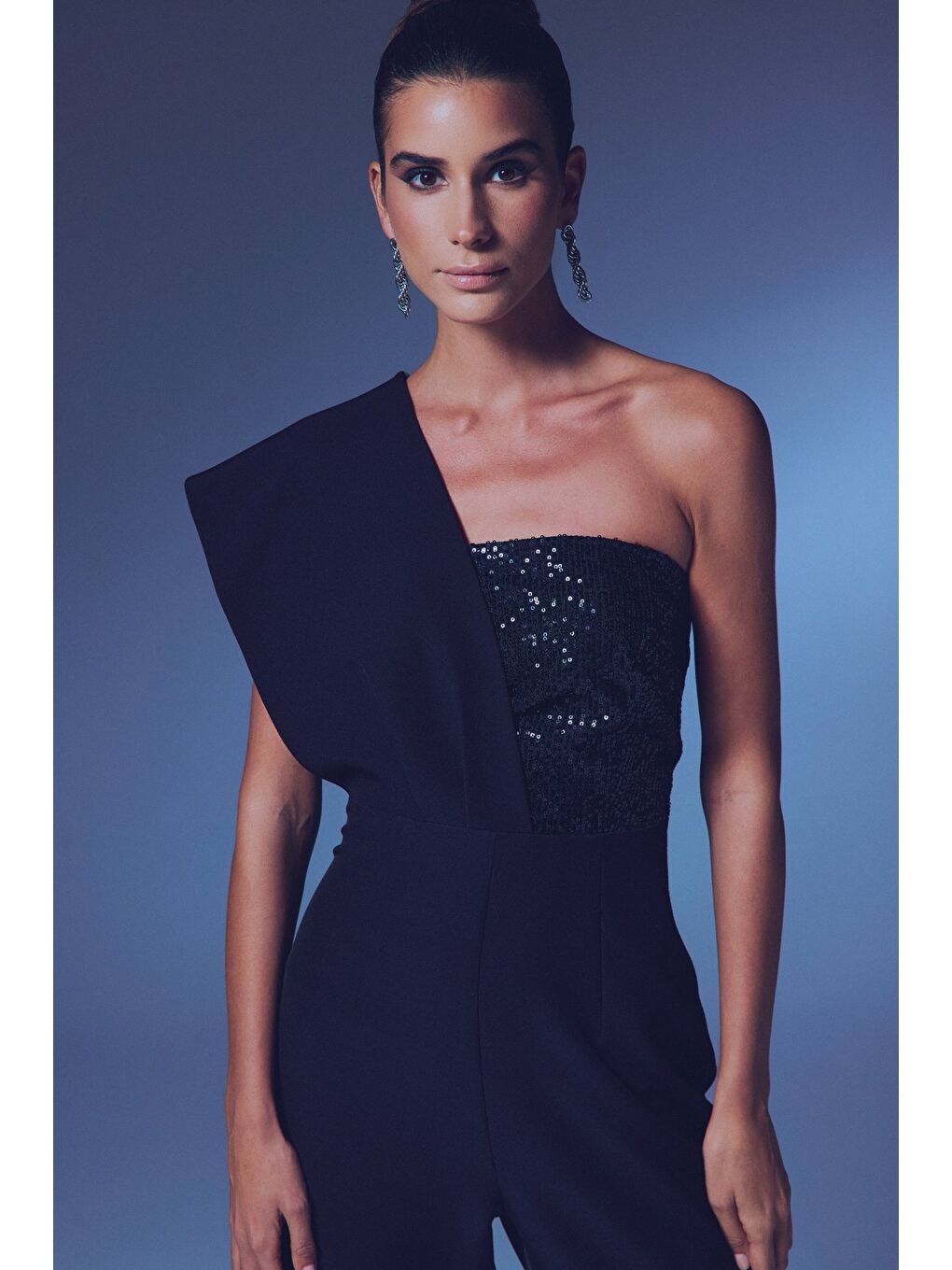 Tasarım Payetli Tulum - Siyah-1