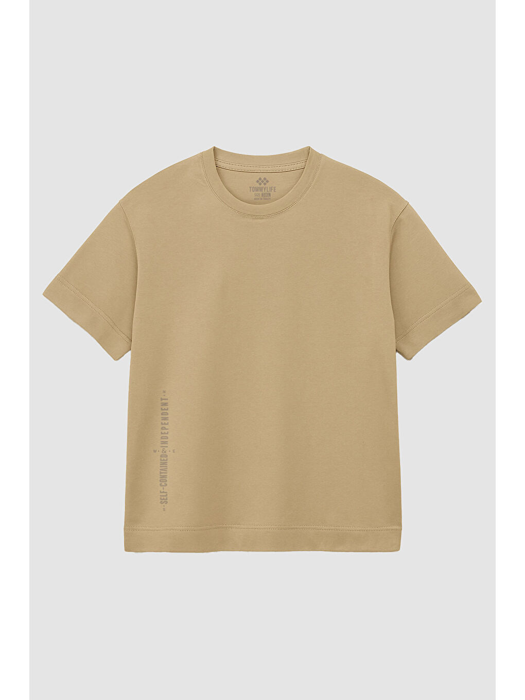 Bej Baskılı O Yaka Rahat Form Battal  Erkek Büyülk Beden Tişört - 88472-1