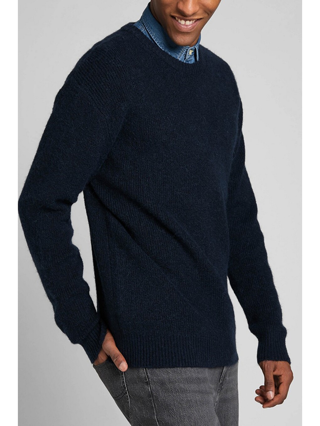 Regular Fit Bisiklet Yaka İndigo Triko Kazak-3