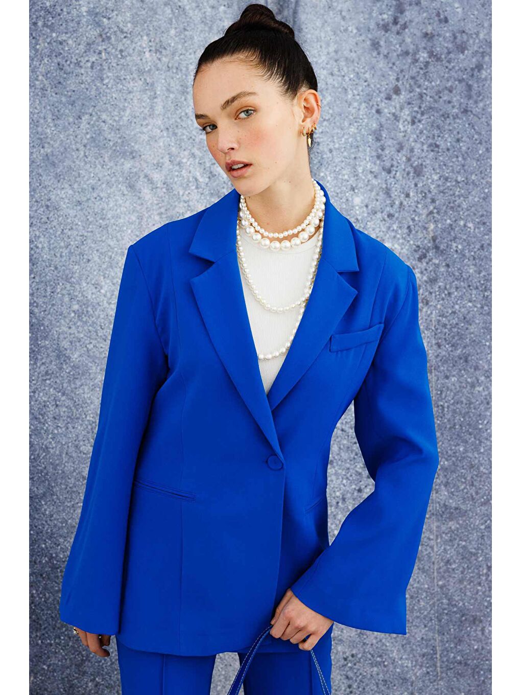 Tek Düğmeli Kruvaze Fit Blazer - Lacivert