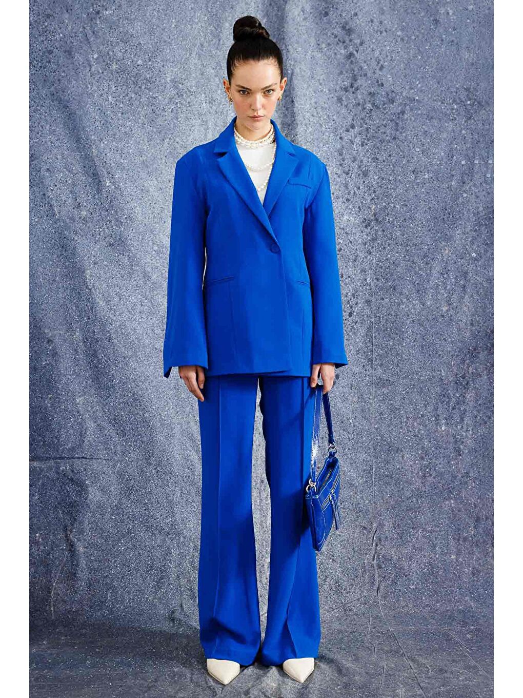 Tek Düğmeli Kruvaze Fit Blazer - Lacivert-1