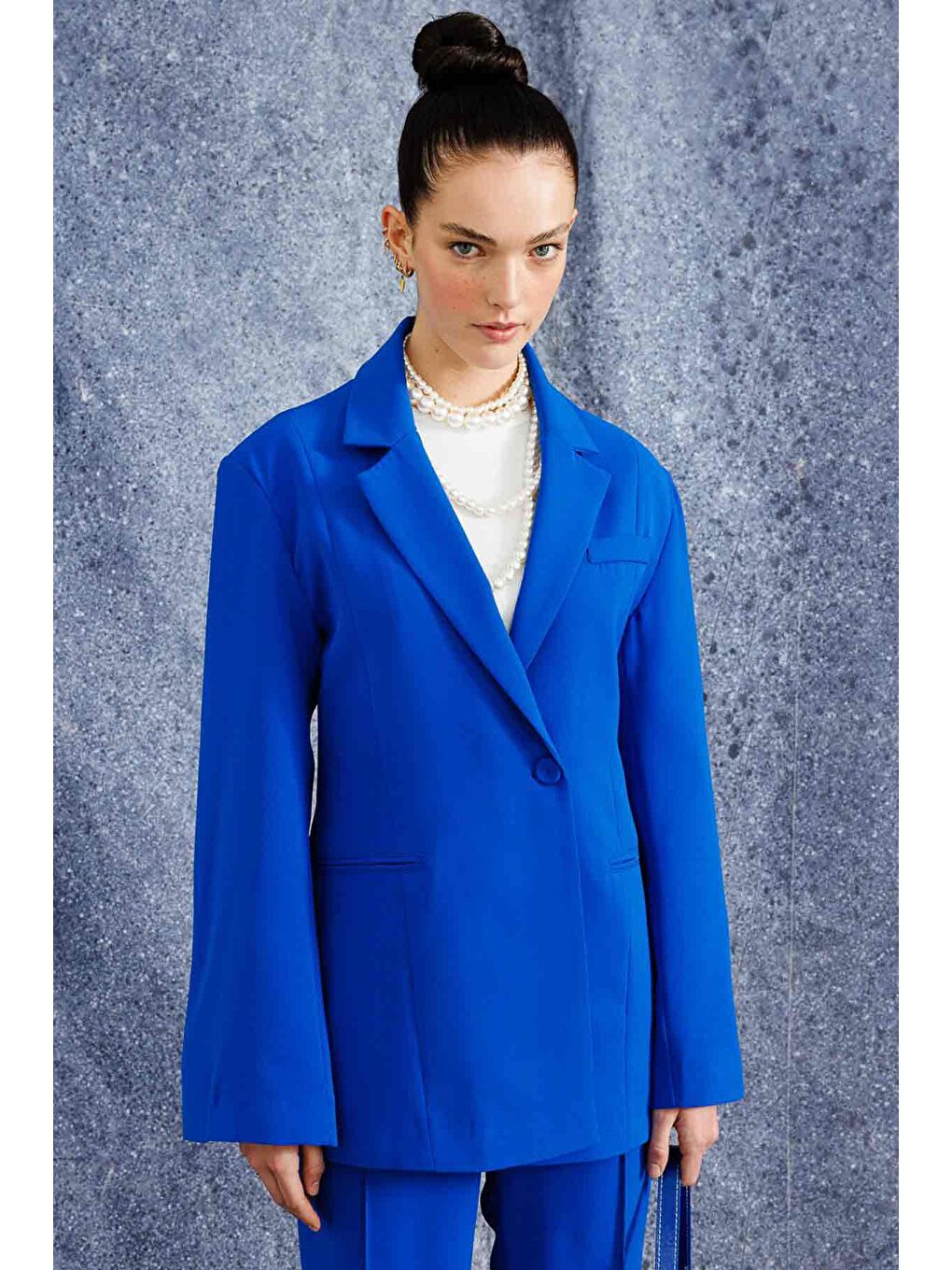 Tek Düğmeli Kruvaze Fit Blazer - Lacivert-2