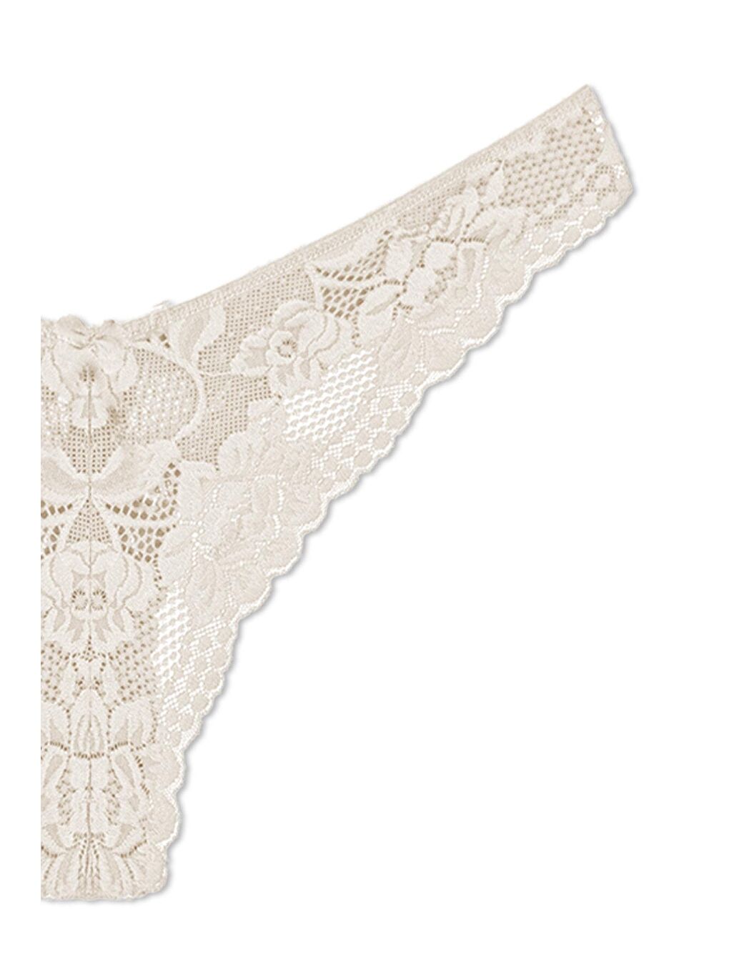 Ekru Dantelli Yüksek Bel Kadın Tanga Külot-1