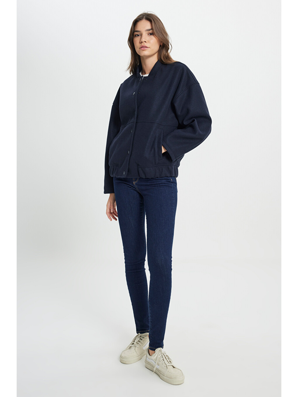 Loose Fit Rahat Kesim Lacivert Bomber Ceket-3