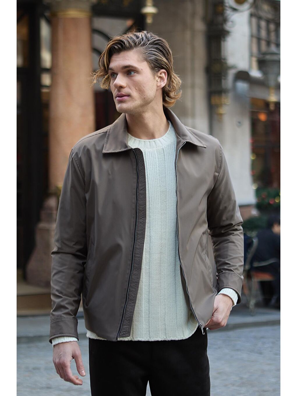 Bej Erkek Su Geçirmez Mevsimlik Vizon Ceket Mont-1