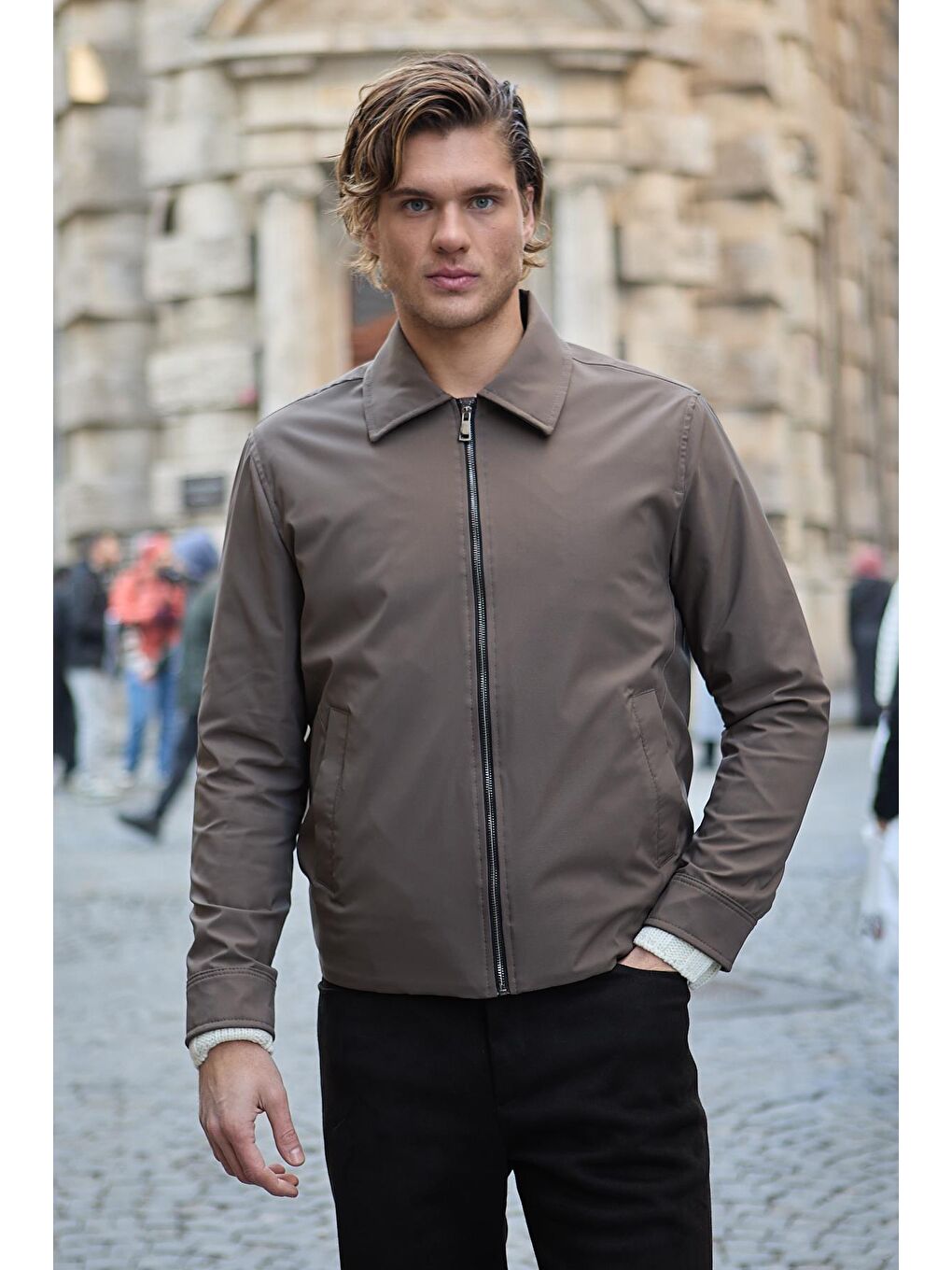 Bej Erkek Su Geçirmez Mevsimlik Vizon Ceket Mont-2