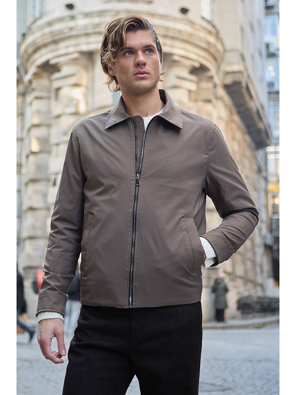 Bej Erkek Su Geçirmez Mevsimlik Vizon Ceket Mont-4