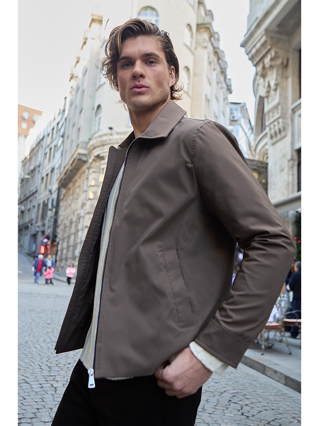 Bej Erkek Su Geçirmez Mevsimlik Vizon Ceket Mont-5