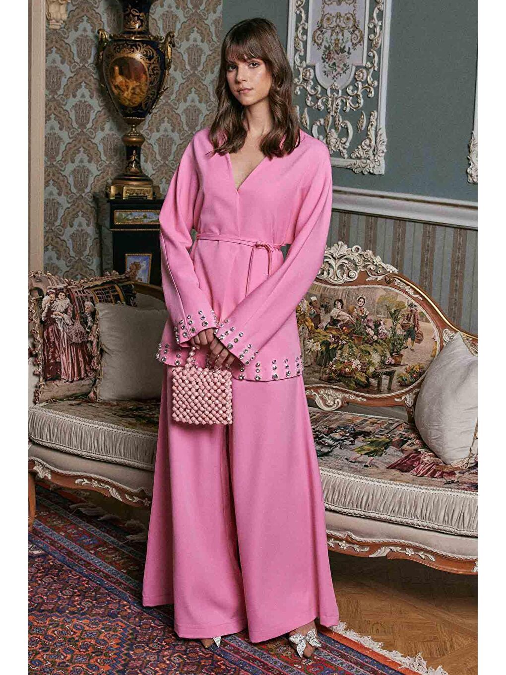 Parlak Taş İşlemeli Pembe Ceket